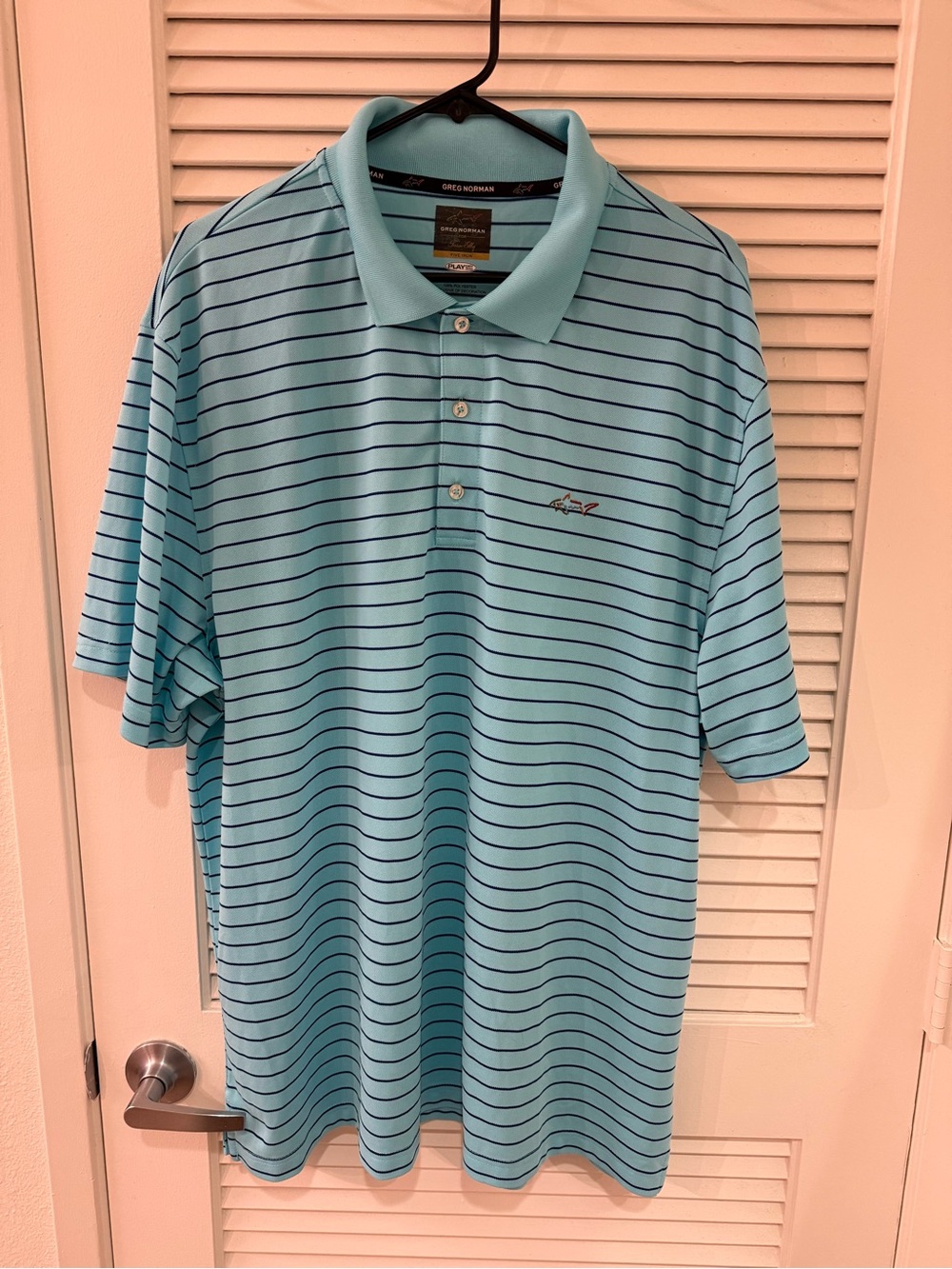 Greg Norman for Tasso Elba Blue Polo with Navy Stripes (XXL)
